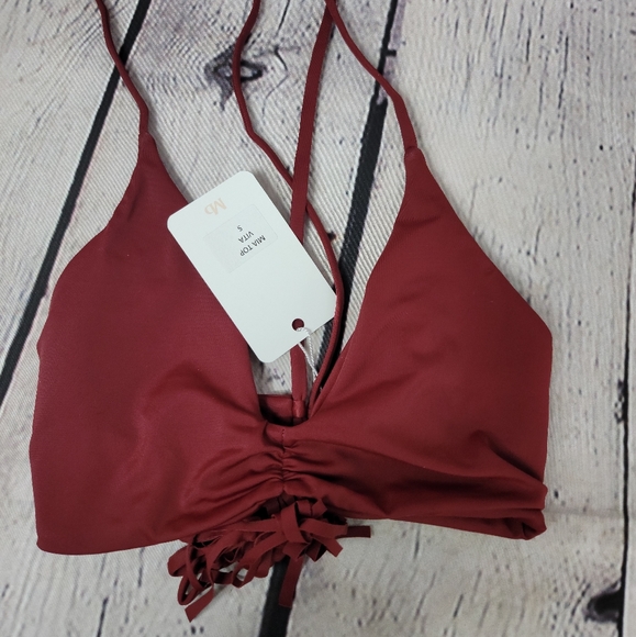 MIDORI BURGUNDY TASSEL MIA VITA BOHEMIAN BIKINI TOP WOMENS SIZE SMALL - Picture 7 of 7